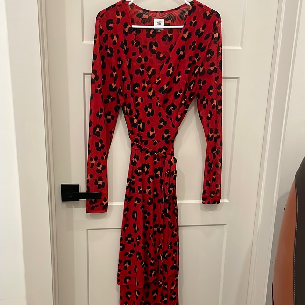 Cabi Chic Red and Black Long Sleeve Wrap Dress.  Black slip dress included.